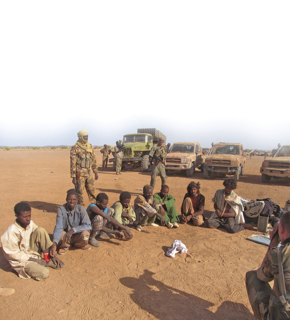 Islamist militants who were captured in the Adrar des Ifoghas are held by Chadian forces in March 2013.  [FATIM]