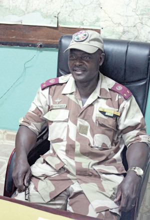 Brig. Gen. Zakaria Ngobongue of Chad meets with visitors during Exercise Flintlock 2015. ADF STAFF